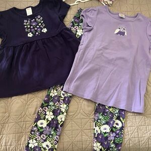 Purple Floral Kids Pant Set with 2 shirts